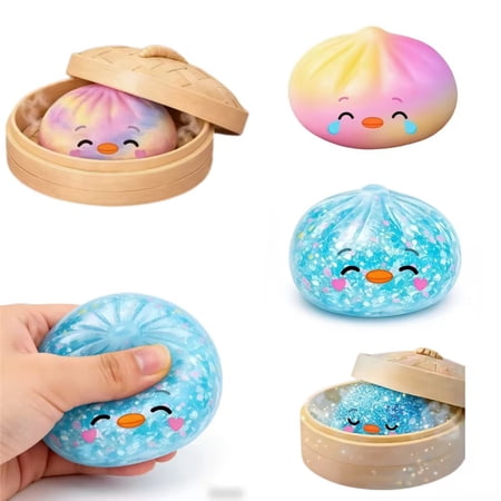 RICHMJ Dumpling Squeeze Toys Glitter Dumpling Squishies Transparent Blue Dumplings Stress Balls Soft Squeeze Decompression Dough for Adults Gifts for Mother s Day (D/With steamer)
