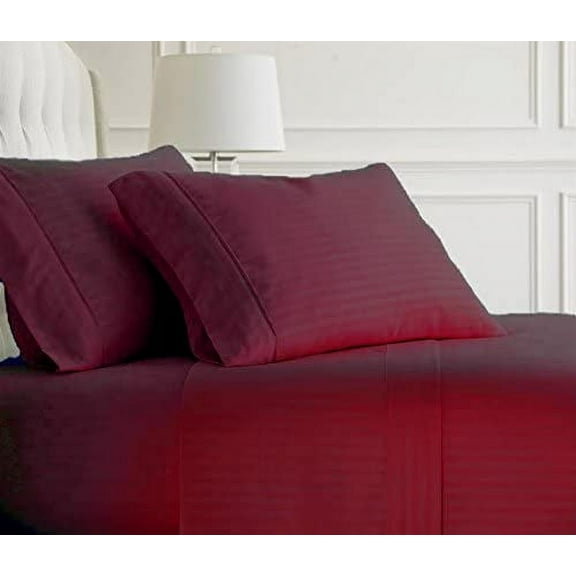 Soft Embossed Dobby Stripe Sheet Set 100% Brushed Microfiber, 15" Deep Sheet Set, Bedding Availble in Twin, Full, King, Queen (Full, Burgundy)
