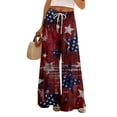 thumbnail image 2 of America 250 Pants for Women Patriotic Star USA Flag Print Wide Leg Lounge Pants Slit Baggy Elastic High Waist Regular Fit Home Wear Trousers, #01 Red, L, 2 of 6