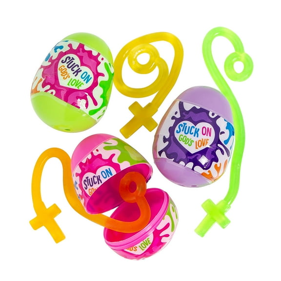 2-1/4" Stuck on God’s Love Glow-in-the-Dark Sticky Cross-Filled Plastic Easter Eggs - 48 Pc.
