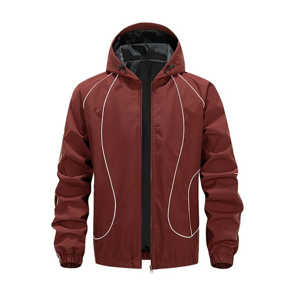 Daznico Winter Coats for Men,Reflective Hooded Casual Jacket Lightweight Windbreaker Outdoor Sports Lined Full Zip Up Coat for Daily Streetwear and Hiking,Size:XXL