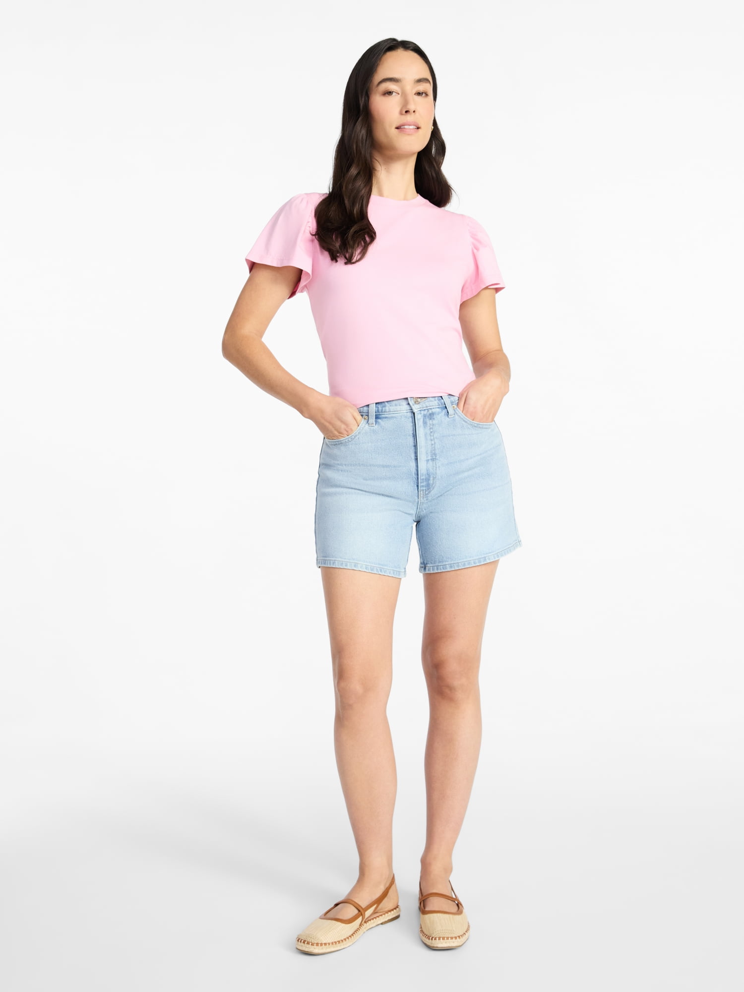 Time and Tru Women's High Rise Denim Shorts, 5" Inseam, Sizes 0-20