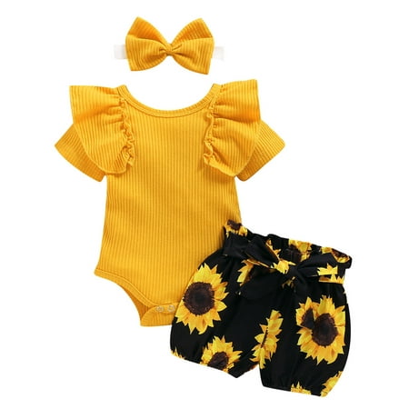 

Livingsenburg Newborn Baby Girls Romper Jumpsuit Sunflower Shorts Pants Outfits