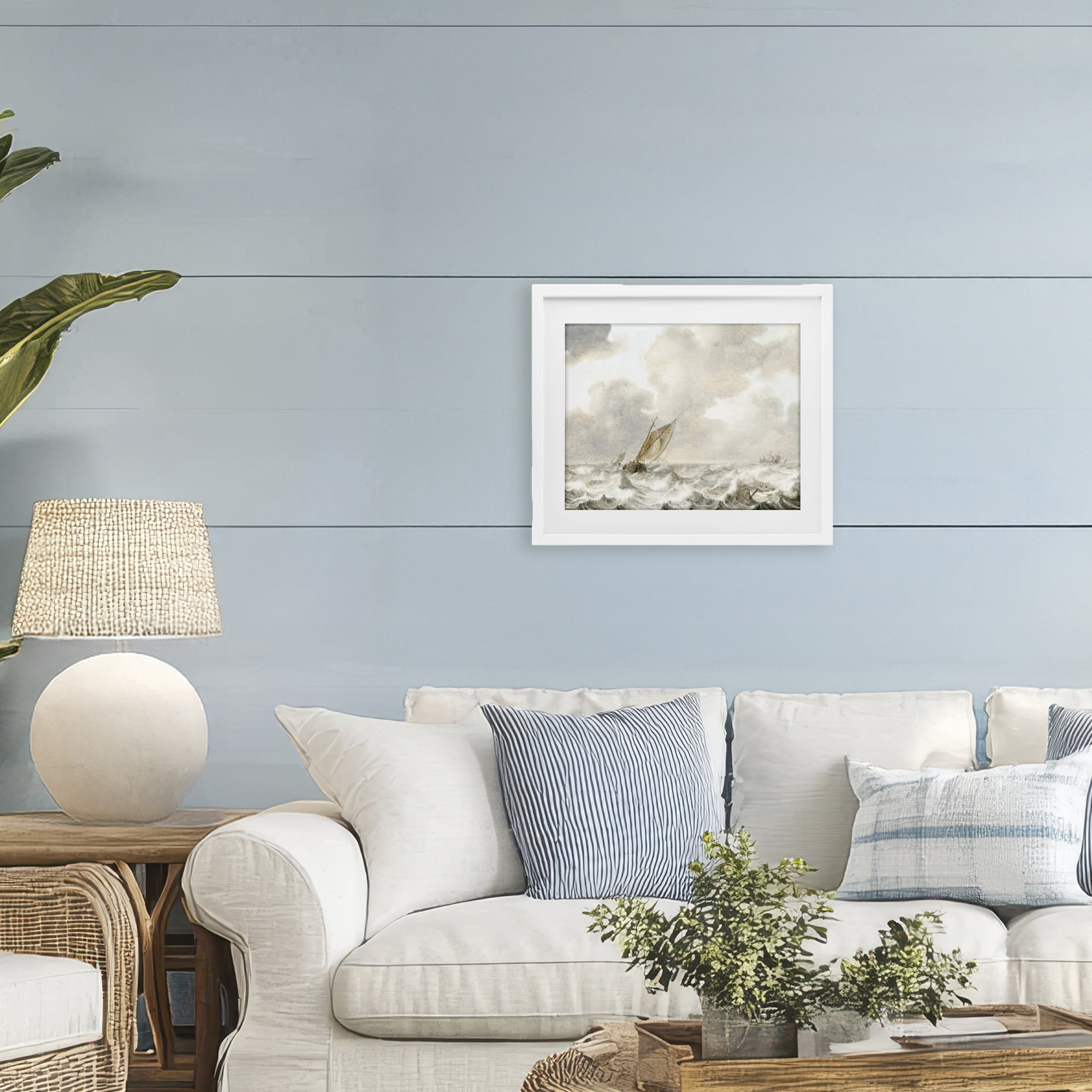 Stupell Industries Vintage Stormy Seas White Framed Print Under Glass, design by Leah Straatsma