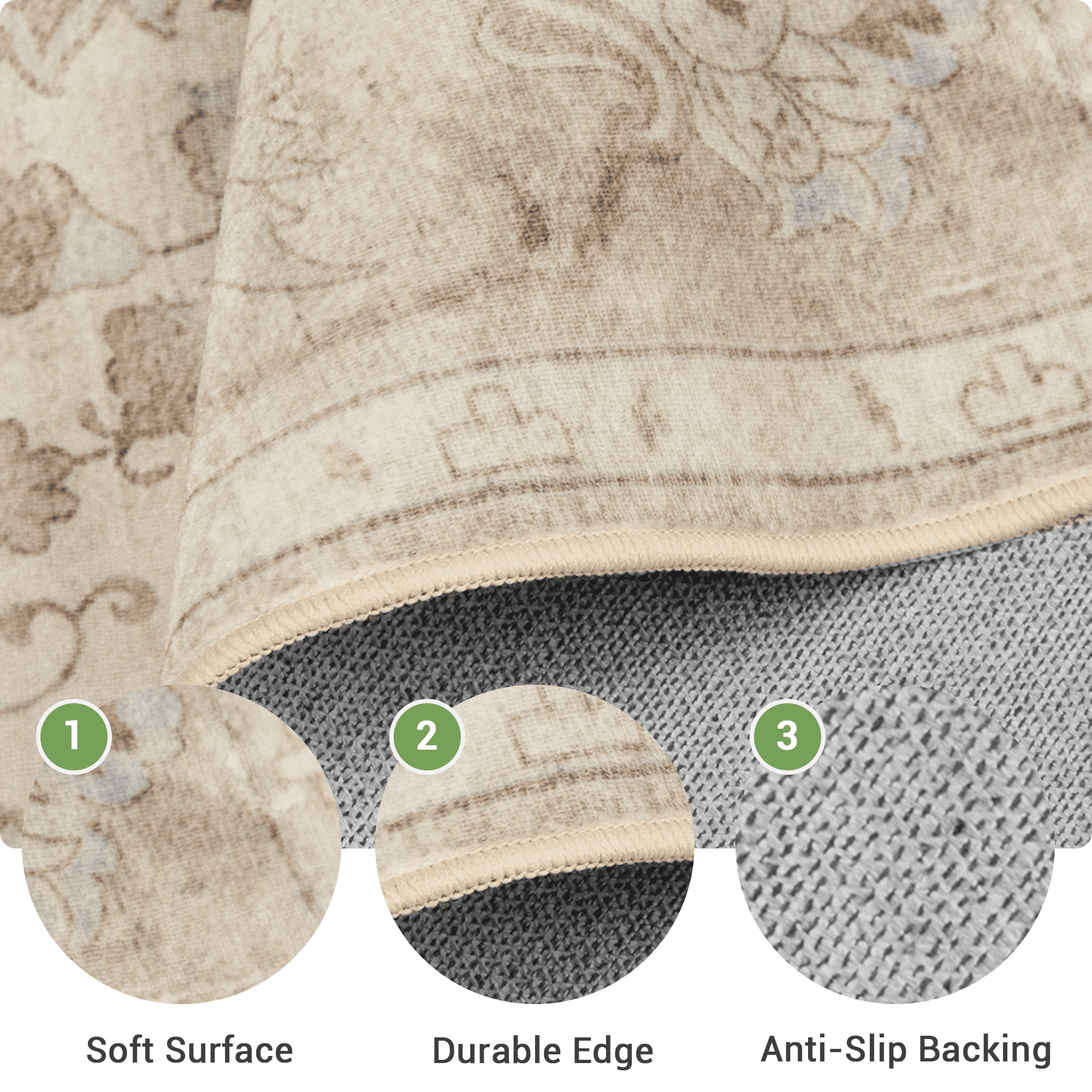 NewBuros Area Rugs 8'x10' Washable Non-Slip Boho Rugs, Soft Stain Resistant Low Pile Print Indoor Carpet for Living Room Bedroom Dining Room, Khaki