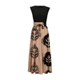 thumbnail image 3 of Women's Casual Summer Crewneck A Line Sleeveless Print Flowy Boho Long Maxi Dress with Belt, Khaki S, 3 of 3