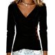 thumbnail image 1 of Karight Women's Wrap Deep V Velvet Tops Dressy Sexy Button Side Party Blouse Long Sleeve Elegant Business Casual Shirts, 1 of 3