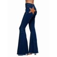 thumbnail image 2 of Pantalones Vaqueros Acampanados con Parches de Estrellas para Mujer, Cintura Media, Corte Acampanado, Elásticos, Pierna Recta, Ajustados. Azul Oscuro S, 2 of 9