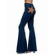 thumbnail image 2 of Pantalones Vaqueros Acampanados con Parches de Estrellas para Mujer, Cintura Media, Corte Acampanado, Elásticos, Pierna Recta, Ajustados. Azul Oscuro S, 2 of 9