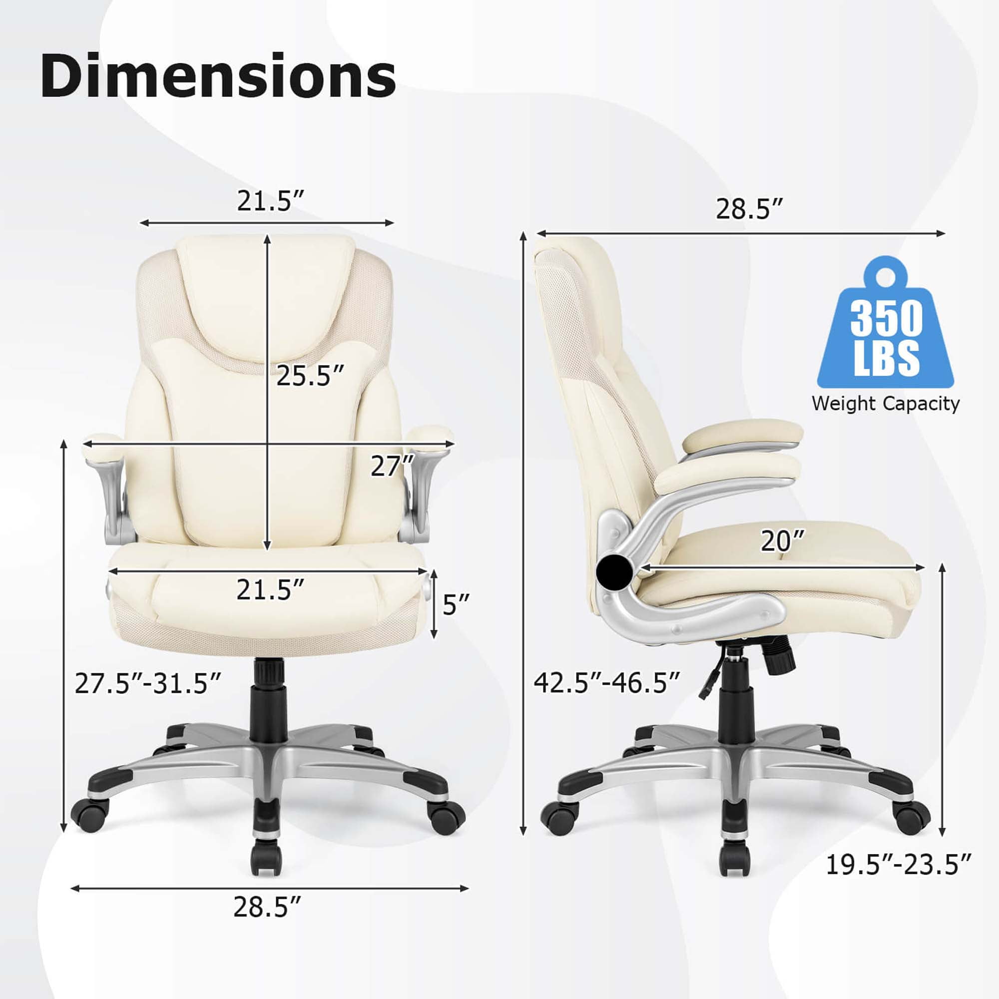 Costway PU Leather Swivel Office Desk Chair with Flip Up Armrest, Beige