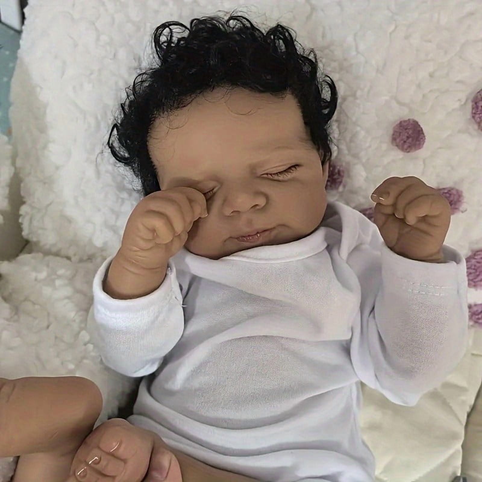 iCradle Lifelike Cuddly Sleeping Reborn Baby Dolls Girls Black Skin Colour Realistic Newborn Babies 18 Inch 45 cm Cloth Body Rooted Hair Gift for Kids 3+