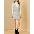 thumbnail image 5 of Allegra K Women's Button V Neck Plaid Tweed High Waist Office Overall Dress, 5 of 6