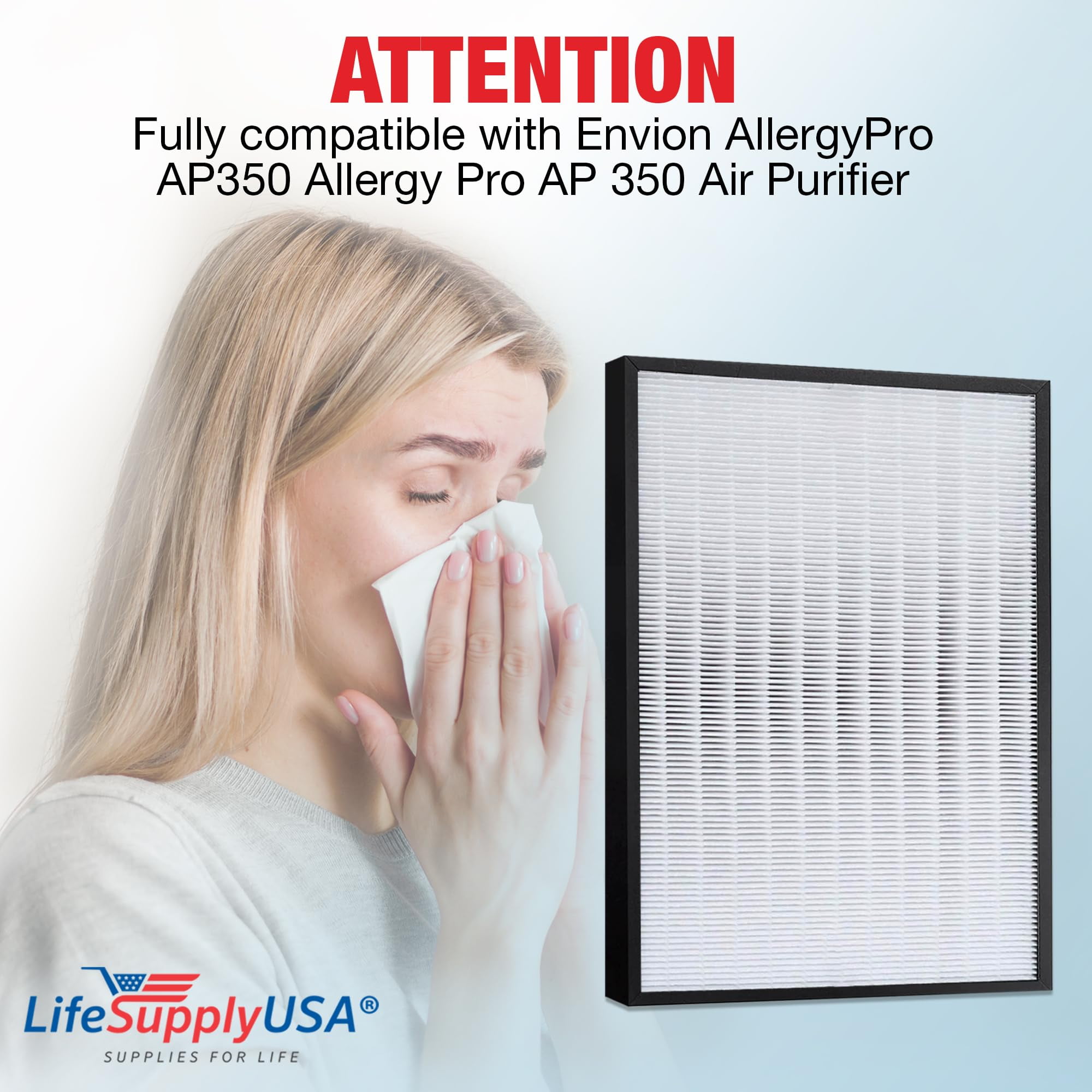 LifeSupplyUSA True HEPA Filter Replacement Compatible with Envion AllergyPro AP350 Allergy Pro AP 350 Air Purifier