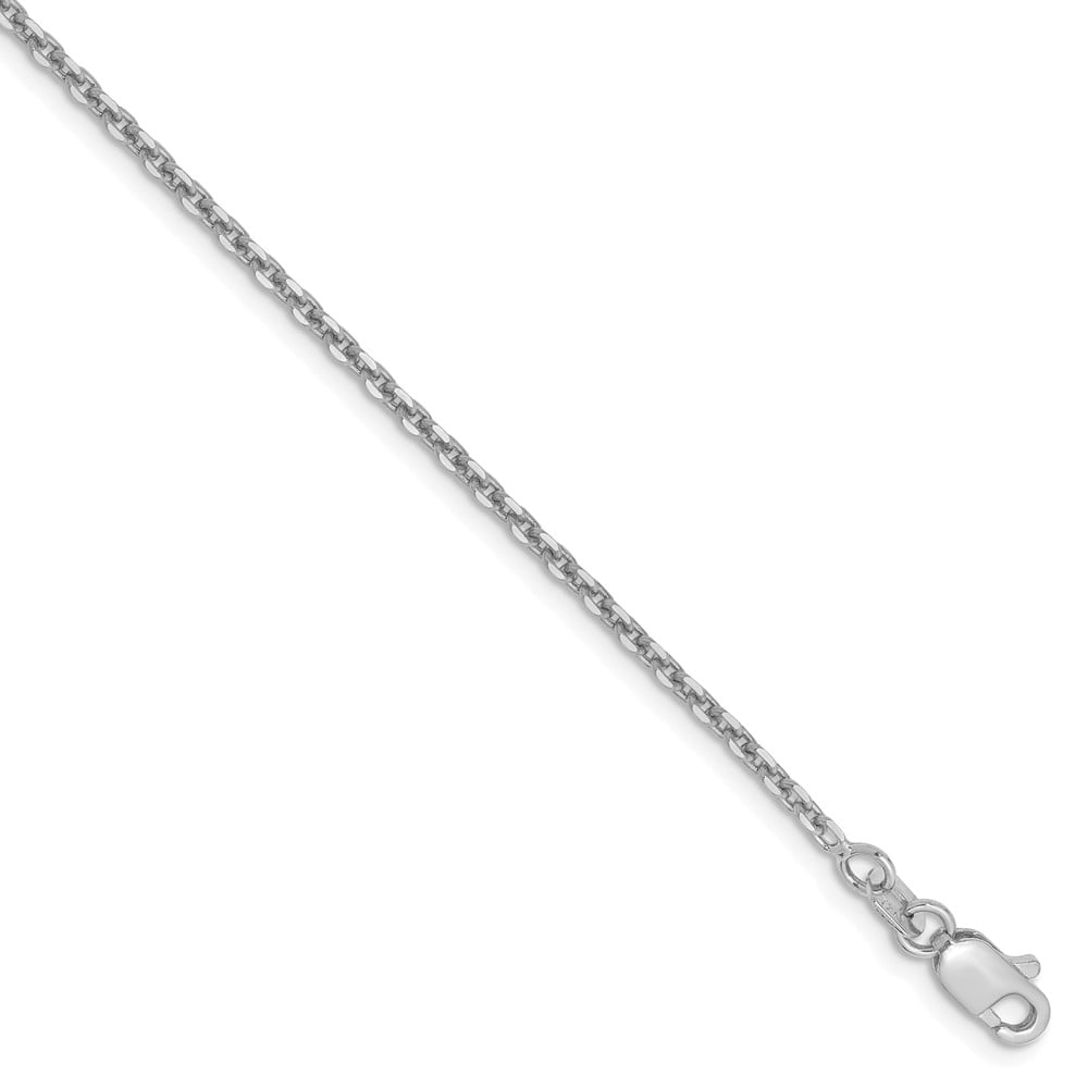 Beautiful 14k White Gold 1.65mm Solid Diamond-cut Cable Chain Anklet