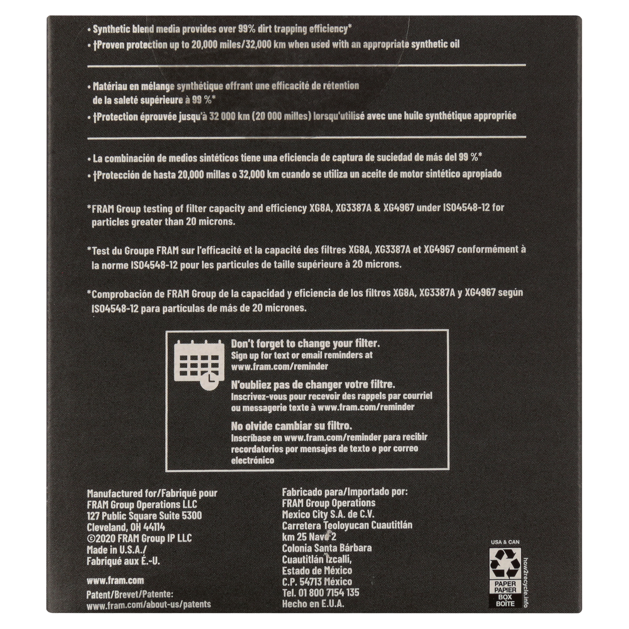 Fram Xg8712 Ultra Synthetic Filter 000 Mile Change Interval Oil Filter Walmart Com Walmart Com