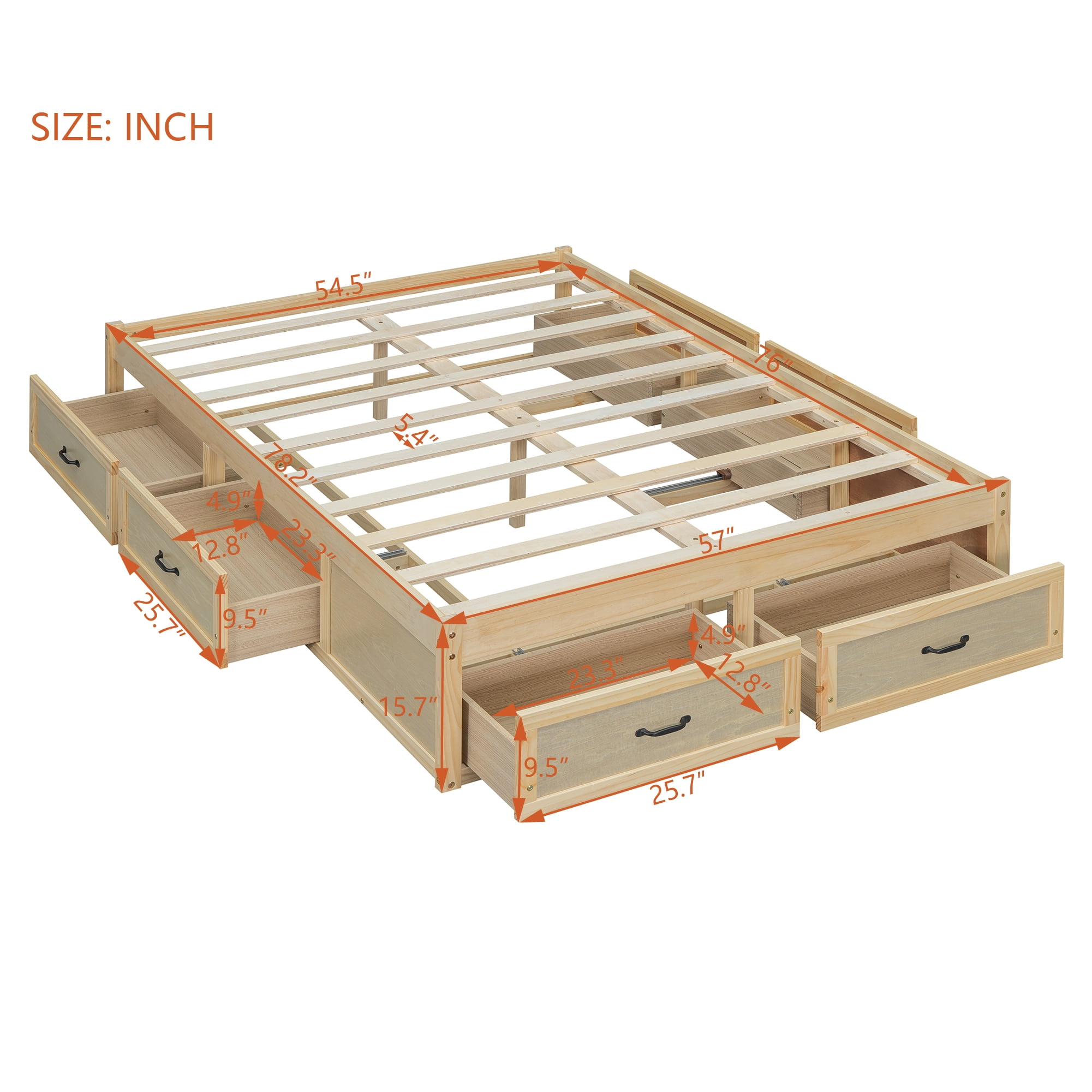 Aukfa Queen Size Storage Platform Bed with 6 Drawers, Farmhouse Captain Bed Frame, Antique Oak