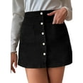 thumbnail image 2 of hirigin Women's Autumn Corduroy Skirt, Solid Color High Waist Button Decoration Slim Wrap Hip Skirt, 2 of 5