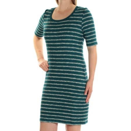 KENSIE Womens Blue Striped Short Sleeve Jewel Neck Mini Body Con Dress Size: M
