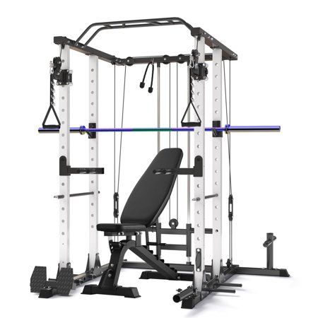 Mikolo Power Rack Cage, 1500LBS Weight Cage with 800LB Capacity Adjustable Weight Bench and 1500LBS Capacity Barbell Combo