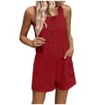 thumbnail image 3 of lcziwo Linen Rompers for Women Loose Fit Wide Leg Onesie Shorts Casual Dressy Summer Sleeveless Tank Top Button Short Jumpsuits Beach Clothes Red S, 3 of 7