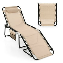 Gymax Patio Folding Chaise Lounge Portable Lay Flat Reclining Chair w/ 4-Level Backrest Side Pocket