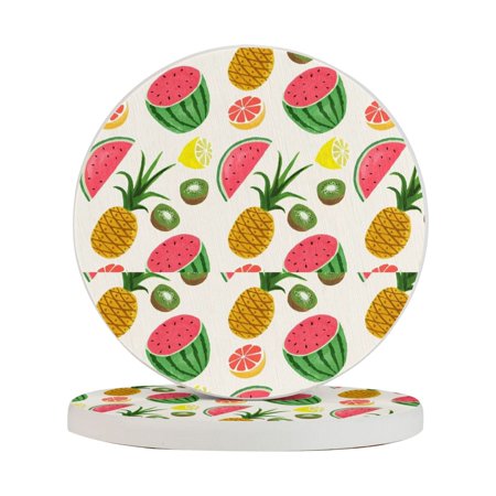 

Circular Drink Coasters Set Tropical Fruits Watermelon Pineapples Beautiful Home Decor Diatomite Heat-Resistant Diatomite Protect Table Countertop