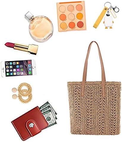 LinYooLi Women Straw Crochet Tote Bohemian Summer Beach Bag Large Handmade Shoulder Bag