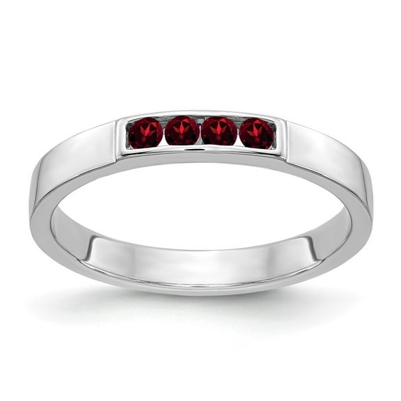 14K White Gold Ring Band Gemstone Garnet Round Red