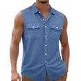 thumbnail image 2 of fnnxeal Mens Navy Sleeveless Button Down Collared Shirt Quick Dry Polyester Casual Top with Chest PocketsSize L, 2 of 7