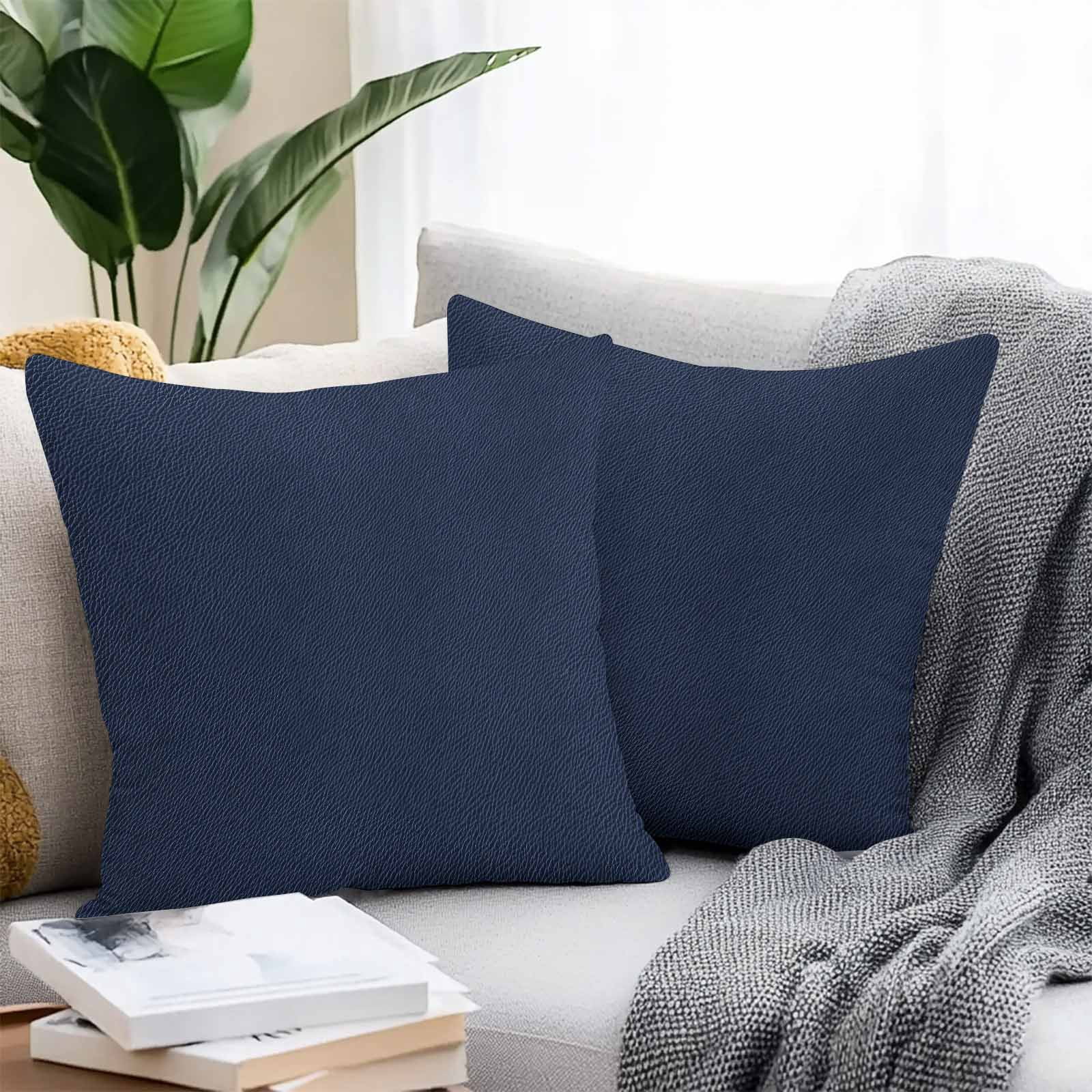 Boanket Outdoor Pillow Covers 24 x 24 Inches, Solid Dark Blue Waterproof Throw Pillow Cover Set of 2, Minimalism Abstract Denim Texture Decorative Square Cushion Covers for Patio/Tent/Couch/Garden