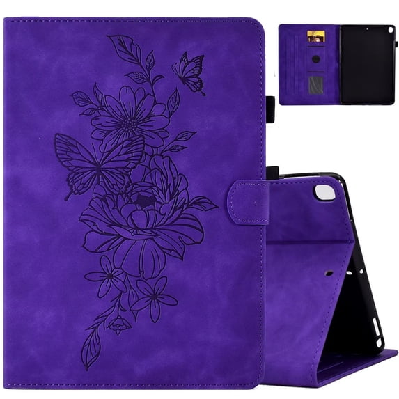 MonsDirect Case for iPad iPad 9th Generation 10.2 inch 2021-2019, 8th/7th Generation Suede Multi-Angle Stand Cover with Smart Wake/Sleep & Pen Holder & Card Slots for iPad 10.2/Pro 10.5 inch, Purple
