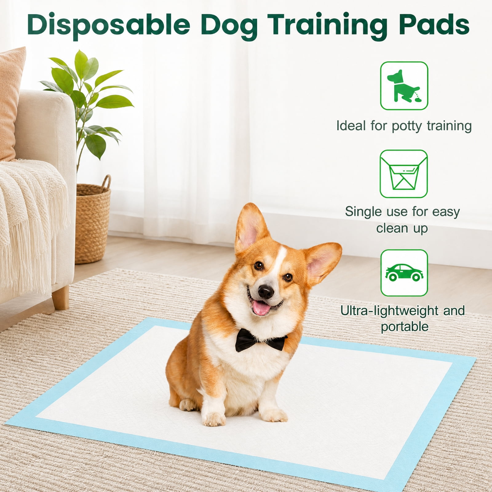 SUGIFT Pet Wee Pee Piddle Pads 24 x 36 Inch Super Absorbent Leak Proof Disposable Puppy Training Pads for Dogs, 150 Count, White