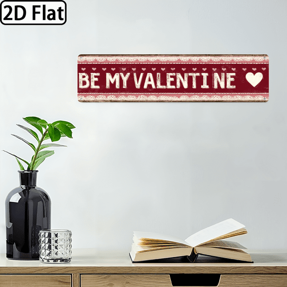 Wllo0ord 2D Flat 1pc Vintage Farmhouse Valentine'S Day Wall Decor - Be My Valentine Metal Sign with Red Heart Cutouts - Rustic Country Kitchen, Living Room