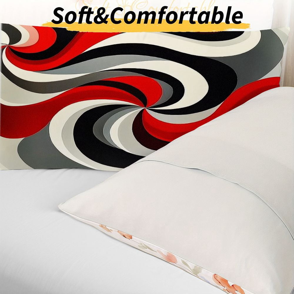 WNOOHIY Red Black White Gray Swirl Pattern 3Pcs Duvet Cover with Pillowcases, Queen/King