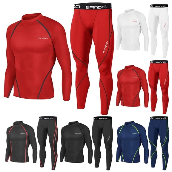 Men's Compression Set 2 Piece Workout Tracksuit, Long Sleeve Base Layer Shirt, Tights with Pockets, Cool Quick Dry Running Gym Gear Size 3XL White
