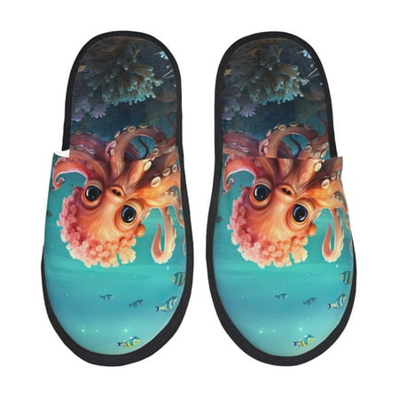 

Sikiie Underwater Plant Octopus Fuzzy Slip-on Slippers Warm Cozy Soft Lightweight Memory Foam Indoor House ShoesMedium