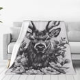 thumbnail image 4 of Salouo Monochrome Deer Floral Print Bed Blankets,Flannel Blanket Comfortable Air Conditioning Blanket Lightweight Blanket for Sofa Bed Travel & Couch -80"x60", 4 of 8