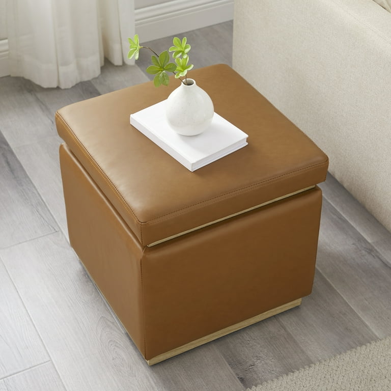 Caramel leather storage ottoman outlet