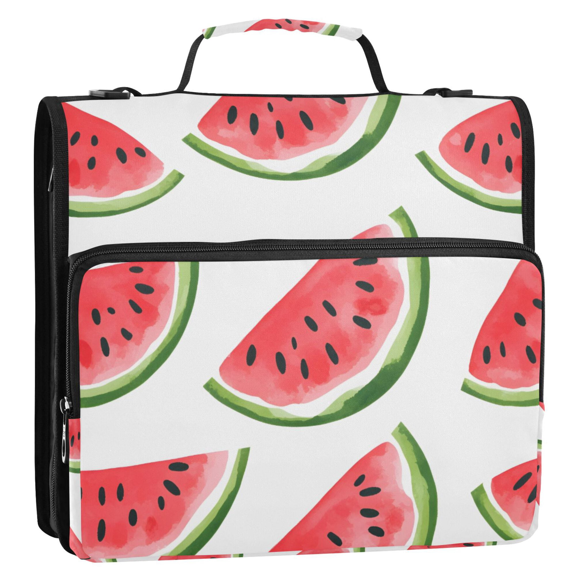 FORMRS Zipper Binder with Shoulder Strap 2-inch Ring 500 Sheet Capacity File Bag, White Watermelon