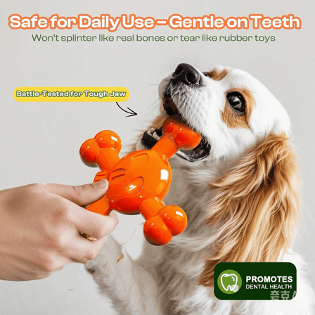 Dog Toys for Aggressive Chewers , Dog Chew Toys , Boredom and Stimulating Best Dog Toys for Medium / Large Breed , Tough Almost Indestructible Dog Bones for Teeth Cleaning and Training , Orange