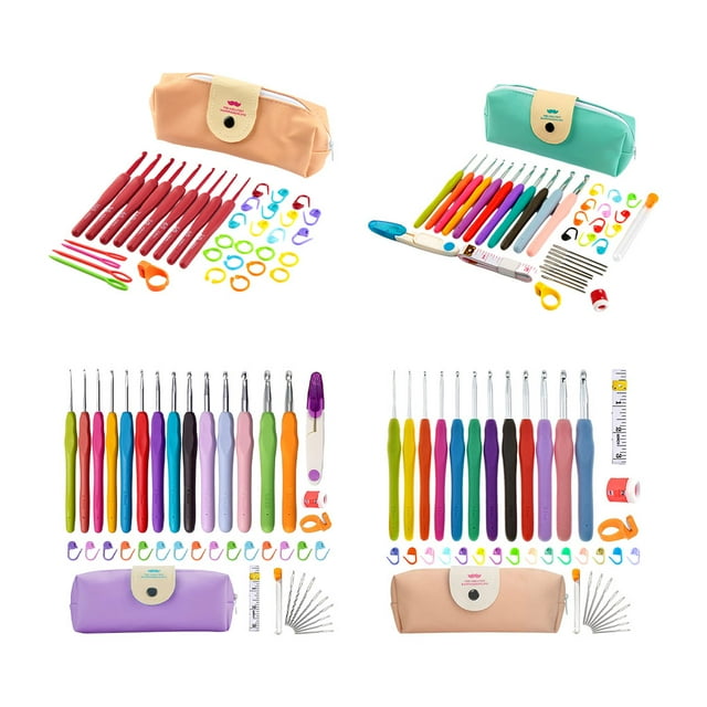 mmirethe Ergonomics Crochet Hook Set Extra Kit Knitting Accessories Sewing Tools Soft Gauge Scissors For Beginners Type3