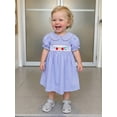 thumbnail image 3 of BemeyourBBs Toddler Baby Girls Back to School Outfit Kids Kindergarten Outfits Little Girl Smokced Dress Letters Apple Bow Embroidery Petter Pan Doll Collar Puff Short Sleeve Summer Plaid Dress, 3 of 9