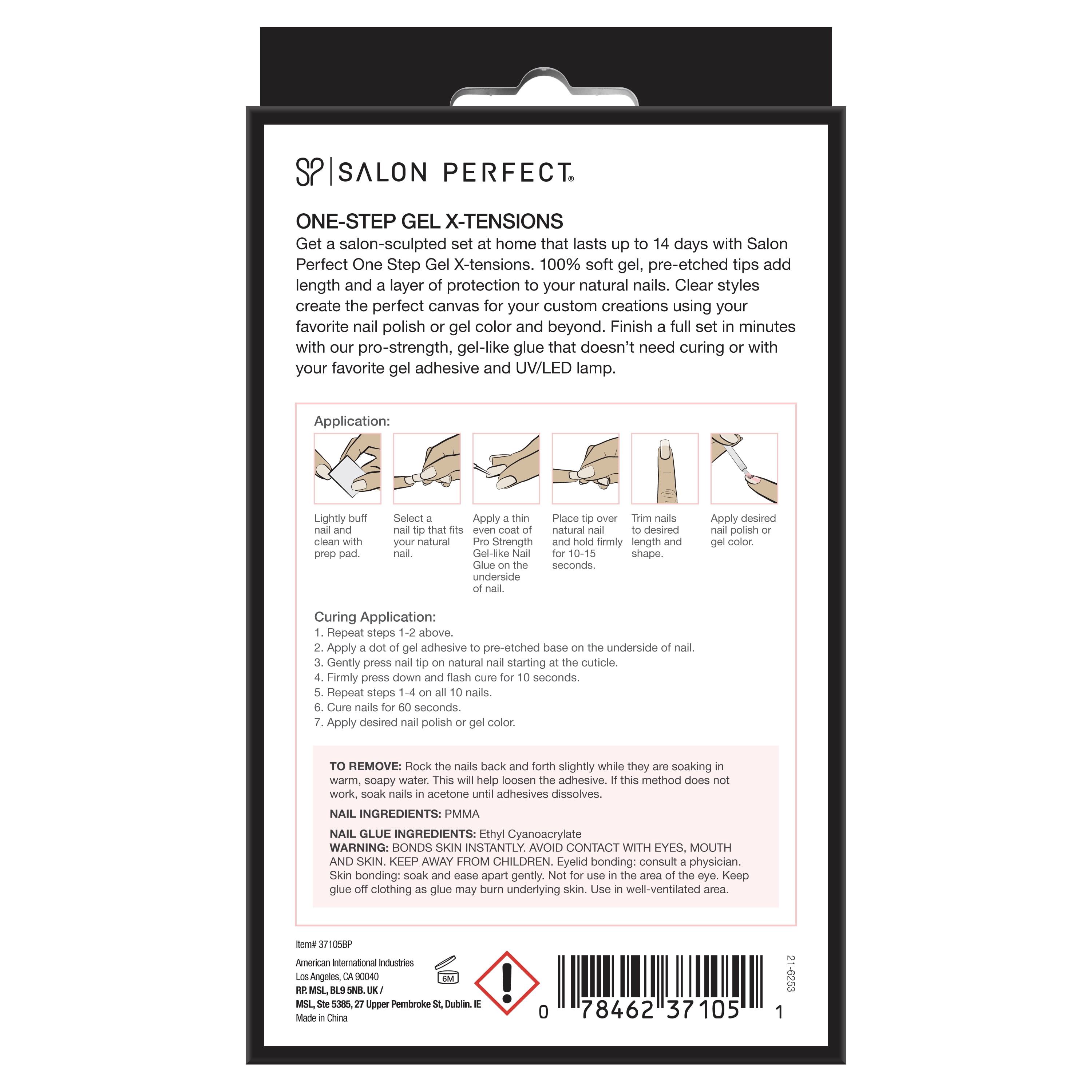 Salon Perfect Artificial Fake Press On Nail Tips, 304 Gel X-Tension, French, Medium Almond, File, and Glue Included, 120 Nails