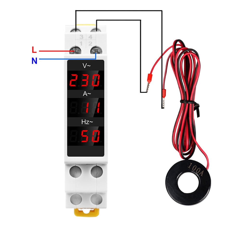 Girlsshop Din Rail Voltmeter Ammeter Hz Meter Ac80-500V Single Phase Modular Digital Meter
