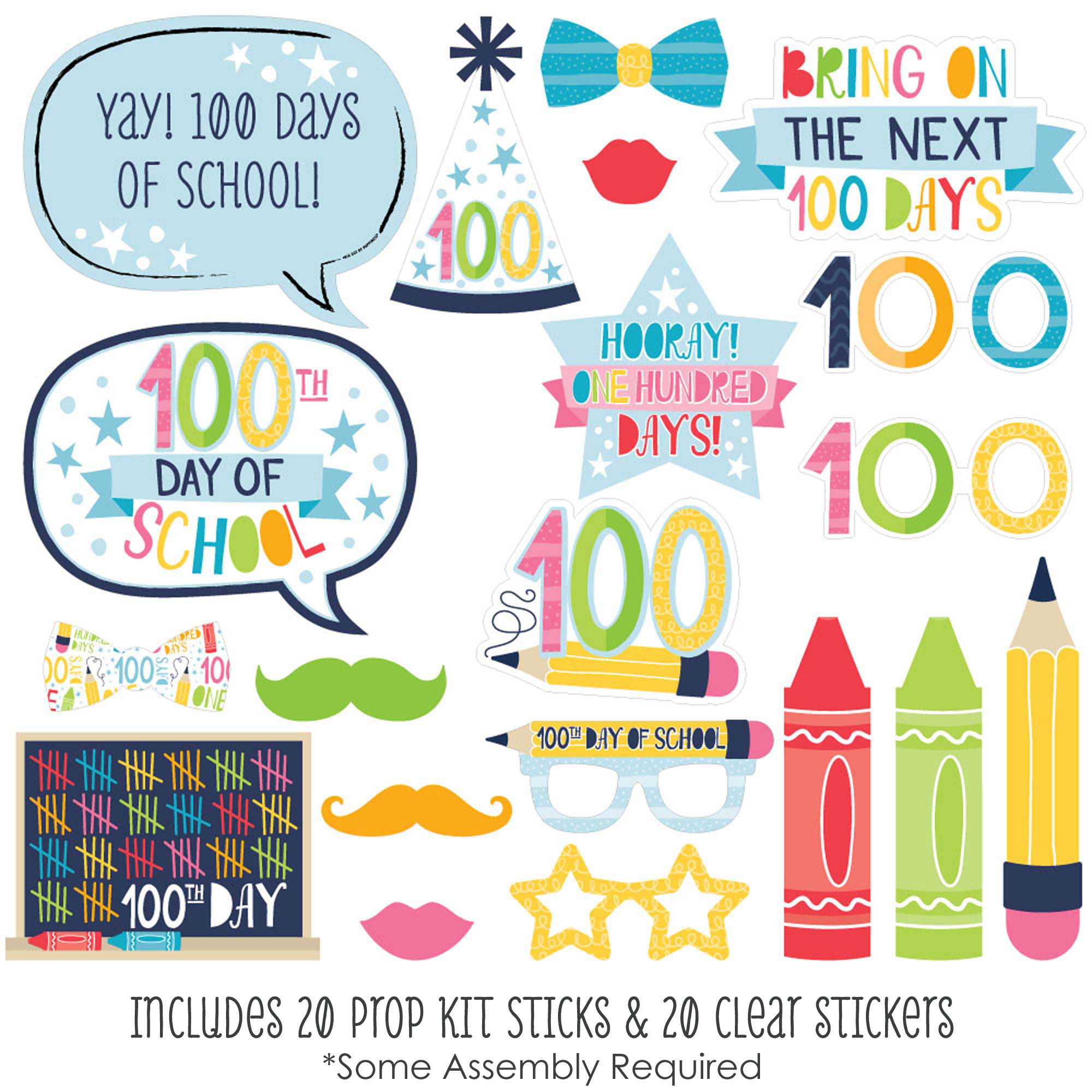 Big Dot of Happiness Happy 100th Day of School - 100 Days Party Photo Booth  Props Kit - 20 Count