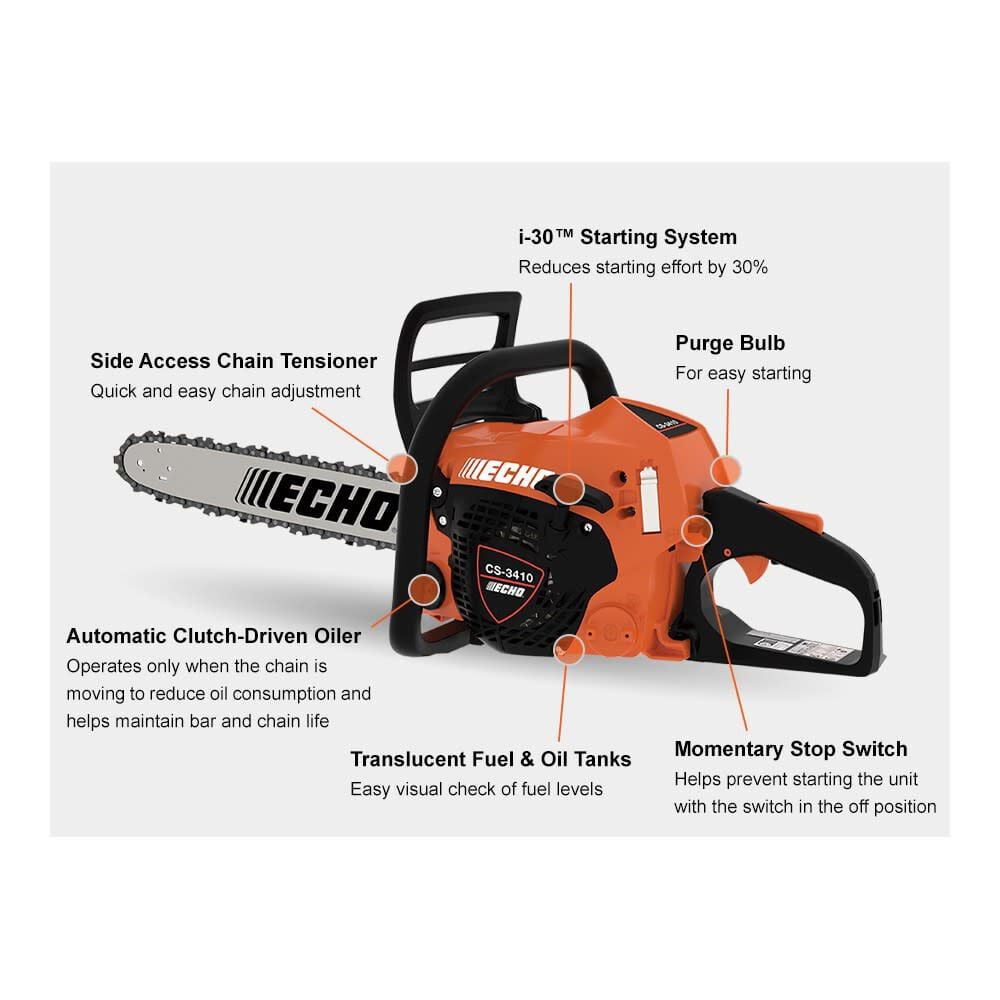 ECHO CS-3410 14” 34.4cc 2-Cycle Gas Chainsaw, i-30 Start
