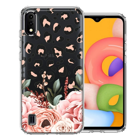 MUNDAZE Case For Samsung Galaxy A01 Classy Blush Peach Peony Rose Flowers Leopard Phone Cover