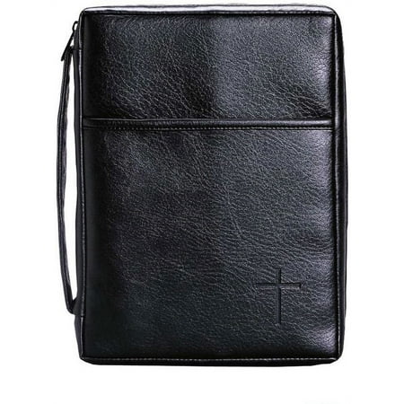 UPC: 0603799450782 | Soft Black Embossed Cross with Front Pocket Leather Look Bible Cover with Handle  Large