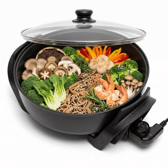 NKMY Kitchen 13 Inch Honeycomb Non-Stick Electric Skillet with Glass Lid, Adjustable Temp Multi-Cook Pan for Family & Camping