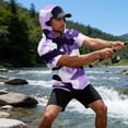 thumbnail image 2 of OIOLOYJM Mens Hoodies Sun Protection Lightweight Camo Short Sleeve Hooded T Shirts Rash Guard Quick Dry Running Casual Tops Purple 3XL, 2 of 5